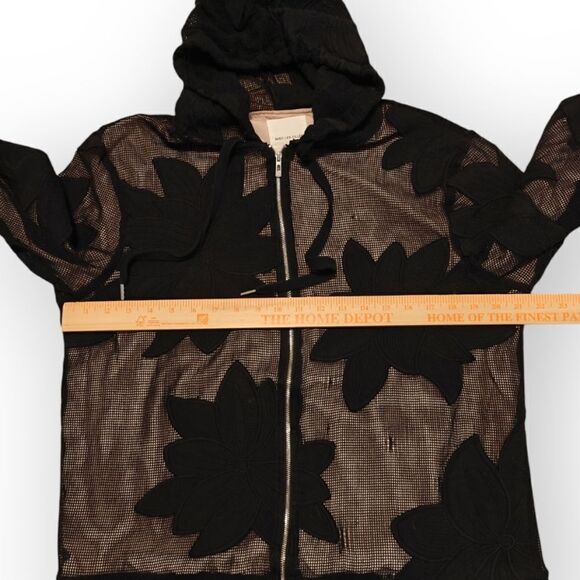 Avec Les Filles Black lac mesh overlay zip hood bomber jacket size XL - Picture 4 of 6